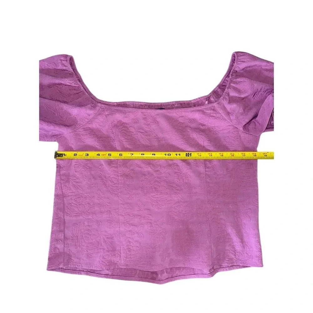 ModCloth‎ Blouse Womens M Purple Floral Jacquard Puff Sleeve Square off shoulder